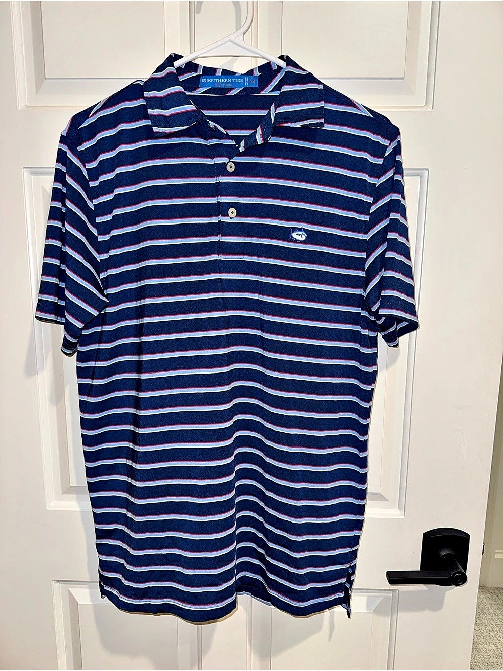 Southern Tide to Trail Striped Polo Blue & Red Small